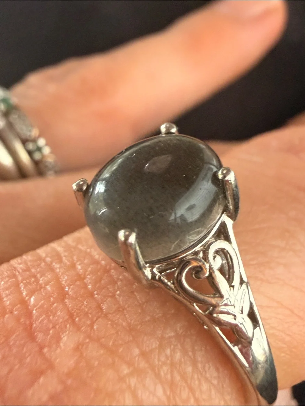 Sterling Silver Filigree Ring Cabochon Brown Moonstone.sz8 D’joy